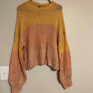 Wild Fable Women’s XL Pink Colorblock Open Knit Sweater Balloon Sleeve NWT